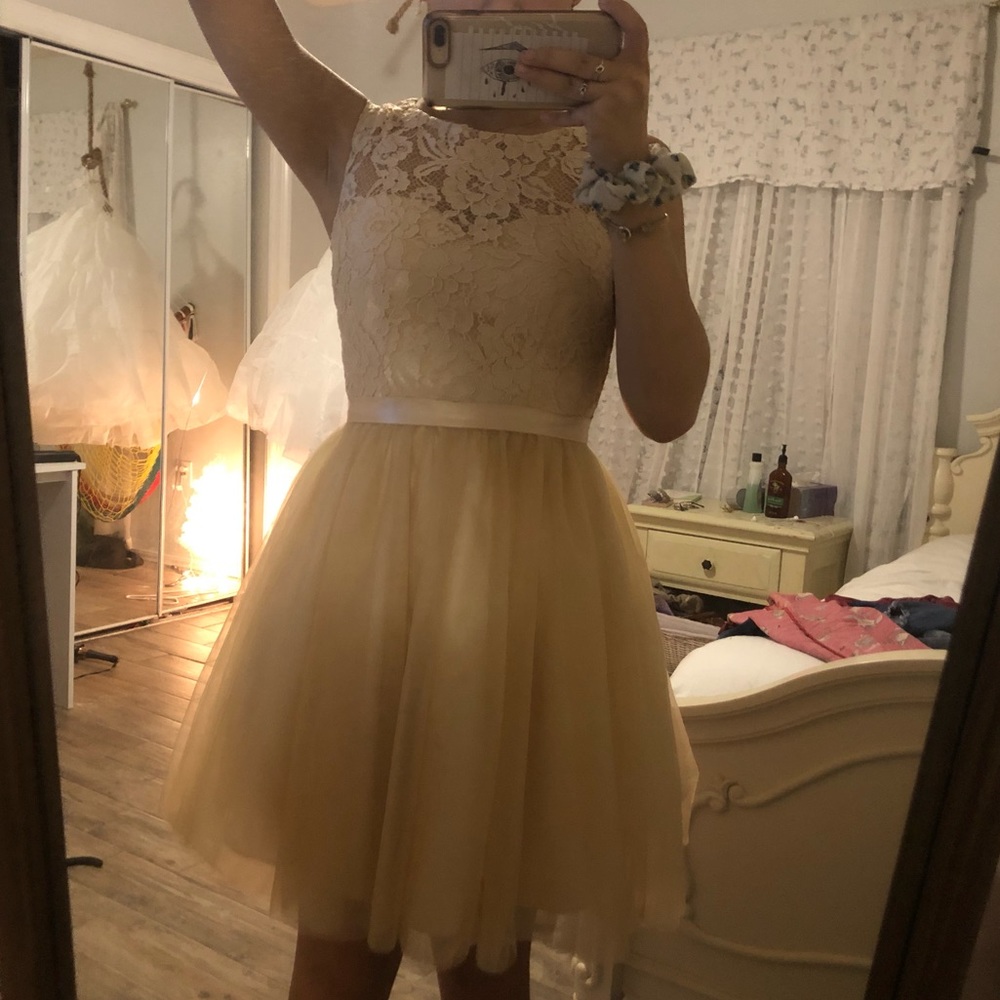 Beige lace overlay dress